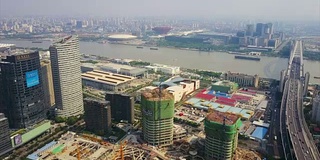 中国白天上海市景交通卢浦大桥工业航拍全景4k