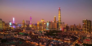 日落天空上海现代海湾屋顶全景4k时间推移中国