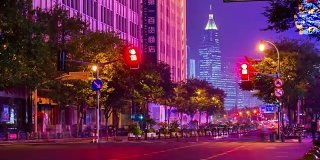 夜间照明上海城市交通道路街景4k时间间隔中国