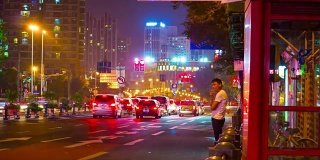 夜光中国上海中心交通道路街景4k时间