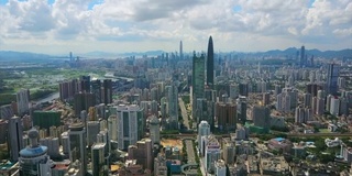 中国晴天深圳市景市区交通道路航拍全景4k