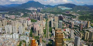 中国艳阳天深圳市景黄金大厦交通道路航拍全景4k