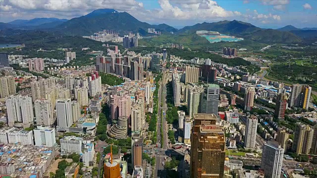 中国晴天深圳市景交通道路航拍全景4k