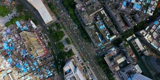 中国白天时间深圳城市景观屋顶交通道路空中俯视图4k