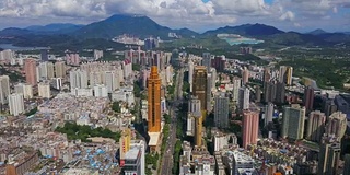 中国晴天深圳市景市区交通道路航拍全景4k