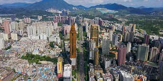 中国晴天深圳市景市区交通道路航拍全景4k