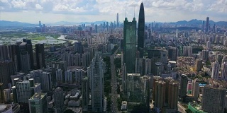中国晴天深圳市景市区交通道路航拍全景4k