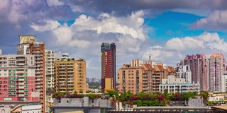 阳光明媚的深圳城市景观屋顶全景4k时间推移中国