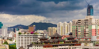 白天风暴天空深圳城市景观屋顶全景4k时间推移中国