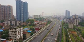 中国白天武汉市交通路口俯视图4k