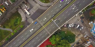 中国白天时间武汉市交通十字路口俯视图4k