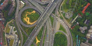 中国白天武汉市市景交通路口俯视图4k