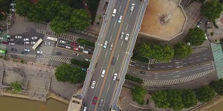 中国武汉市著名的交通长江大桥湾空中俯瞰4k