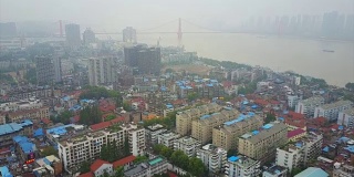 china day time wuhan cityscape famous riverside bridge aerial panorama 4k
