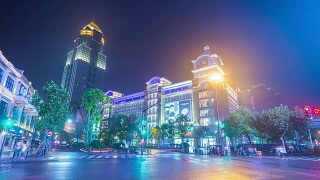 武汉城市夜景时间照明交通十字路口市中心全景4k时间流逝中国视频素材模板下载