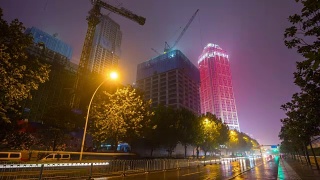 武汉城市夜景时间照亮市中心海湾建设交通道路全景，4k时间流逝中国视频素材模板下载