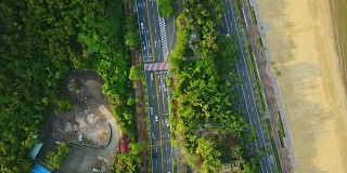 白天珠海湾海滩交通道路俯视图4k中国