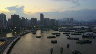 日落时间珠海市景海湾港口航拍全景4k中国视频素材模板下载