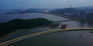 夜景航拍4k中国珠海湾城市全景