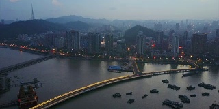 夜间时间珠海湾城市景观港口航拍全景4k中国