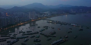 夜间珠海湾市景港口停车航拍4k中国全景图