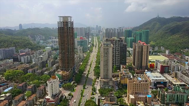 晴天珠海市区交通道路航拍全景4k中国