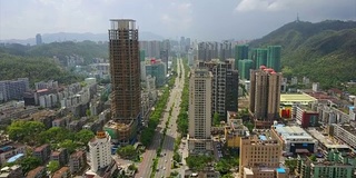 晴天珠海市区交通道路航拍全景4k中国