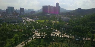 白天时间珠海著名的景山公园城市景观酒店航拍4k中国全景