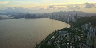 日落珠海市景海湾市中心航拍全景4k中国