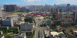 晴天珠海市景拱北口岸入境交通道路航拍全景4k中国
