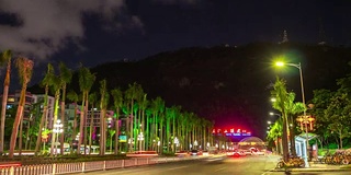 夜景时间照亮了珠海城市交通道路隧道全景，4k时间流逝中国