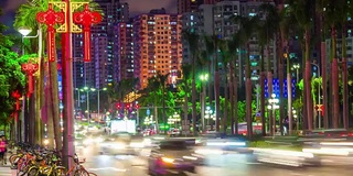 夜景时间点亮假日装饰珠海市交通道路街景4k时间流逝中国