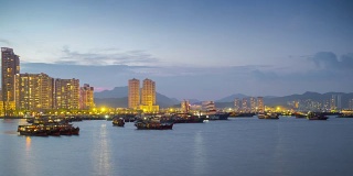 黄昏日落珠海城市码头港口海岸线全景4k时间流逝中国