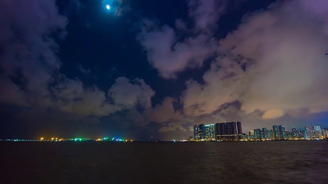 夜光照亮珠海市步行湾澳门全景4k时间流逝中国