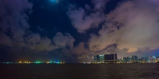 夜光照亮珠海市步行湾澳门全景4k时间流逝中国