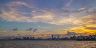 日落天空珠海城市景色海湾全景4k时间流逝中国