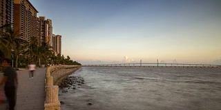 日落天空珠海城市景观公寓大楼湾全景4k时间流逝中国