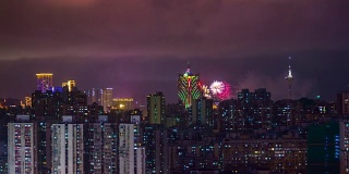 夜晚灯光照亮澳门著名烟花城市珠海天台全景4k时间流逝中国