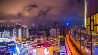 夜晚灯光照亮澳门城市景观珠海城市酒店屋顶露台全景4k时间流逝中国视频素材模板下载
