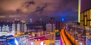 夜晚灯光照亮澳门城市景观珠海城市酒店屋顶露台全景4k时间流逝中国