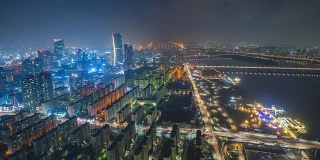 韩国首尔城市天际线的时间流逝。