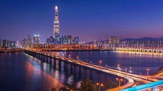 韩国首尔城市天际线的时间流逝。视频素材模板下载