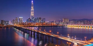 韩国首尔城市天际线的时间流逝。