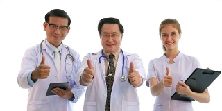 医生和护士的肖像表情，骄傲和成功