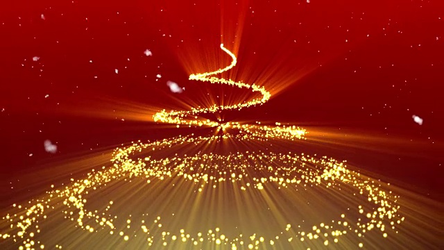 2018发光粒子树渲染4k圣诞动画金色在红色