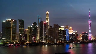 T/L PAN上海天际线从白天到夜晚视频素材模板下载