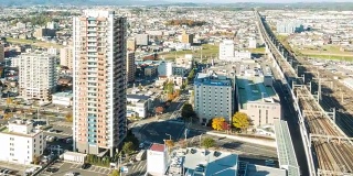 延时:日本东北部郡山福岛的鸟瞰图