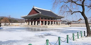 韩国首尔庆福宫冬天的雪