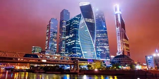 莫斯科国际商务区夜晚的时光流逝