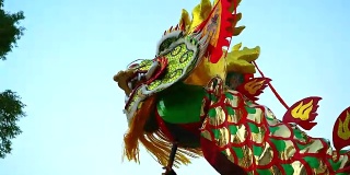 舞龙和烟花表演在中国新年的节日。